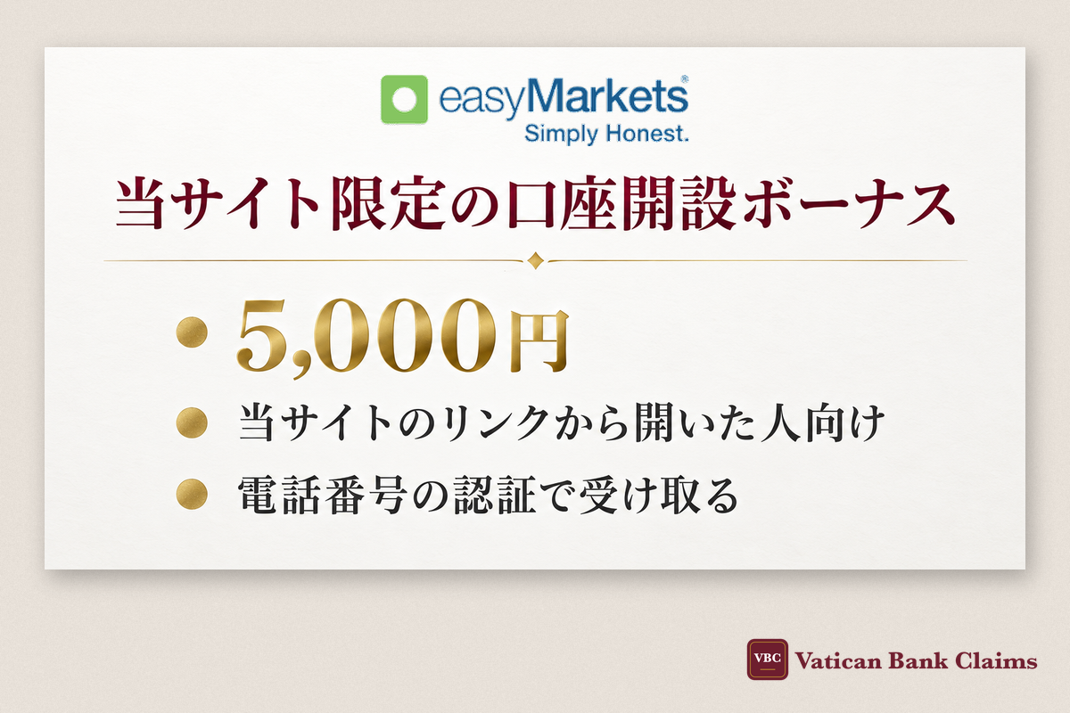 easyMarketsの当サイト限定 口座開設ボーナス